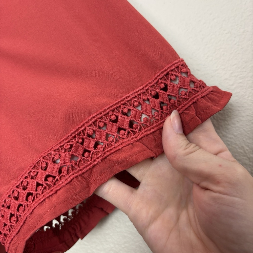 Misslook Floral Embroidered Flutter Sleeve V-Neck Blouse‎ Red/Orange Top 2XL - Picture 6 of 12